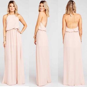 Show me your MuMu Chiffon Dusted Peach Backless Halter Maxi Gown Dress Size XS